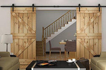 Load image into Gallery viewer, Shop here hd abd powder coated steel modern barn wood sliding door hardware track kit for storage room laundry room master bathroom walk in closet office shutters high mobility areas double door 15ft 4600mm black