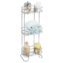 Load image into Gallery viewer, Buy mdesign rectangular metal bathroom shelf unit free standing vertical storage for organizing and storing hand towels body lotion facial tissues bath salts 3 shelves 2 pack chrome