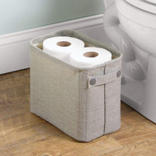 Load image into Gallery viewer, Exclusive mdesign soft cotton fabric closet storage organizer bin basket storage organizer for bathroom coated interior attached handles use on vanity cabinet shelf countertop tall 4 pack light gray