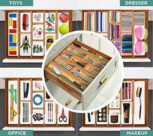 Load image into Gallery viewer, On amazon skatco bamboo drawer dividers spring adjustable kitchen drawer organizers set of 4 bamboo drawer organizer drawer divider for the kitchen bedroom dresser office bathroom natural