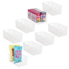 Load image into Gallery viewer, Discover mdesign farmhouse decor metal wire food organizer storage bin basket with handles for kitchen cabinets pantry bathroom laundry room closets garage 16 x 9 x 6 in 8 pack matte white