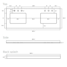 Load image into Gallery viewer, Latest maykke abigail 60 bathroom vanity set in birch wood american walnut finish double brown cabinet with countertop backsplash in black granite and ceramic undermount sink in white ysa1376001
