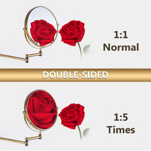 Load image into Gallery viewer, Featured makeup mirror wall mount 8 inch dual side with 1x 5x magnification bathroom magnifying mirror two side 360 swivel cosmetic face mirror extendable vanity mirrors luxury brass gold marmolux acc