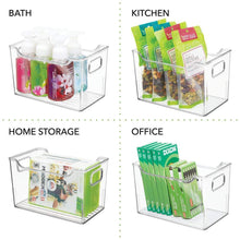 Load image into Gallery viewer, Budget mdesign plastic storage organizer holder bin box with handles for cube furniture shelving organization for closet kids bedroom bathroom home office 10 x 6 x 6 high 8 pack clear