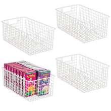 Load image into Gallery viewer, Storage organizer mdesign farmhouse decor metal wire food organizer storage bin basket with handles for kitchen cabinets pantry bathroom laundry room closets garage 16 x 9 x 6 in 4 pack matte white