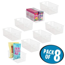 Load image into Gallery viewer, Get mdesign farmhouse decor metal wire food organizer storage bin basket with handles for kitchen cabinets pantry bathroom laundry room closets garage 16 x 9 x 6 in 8 pack matte white