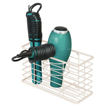 Load image into Gallery viewer, Discover the best mdesign farmhouse metal wire bathroom wall mount hair care styling tool organizer storage basket for hair dryer flat iron curling wand hair straightener brushes holds hot tools cream beige