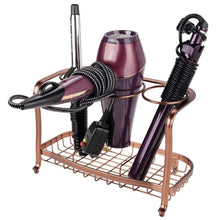 Load image into Gallery viewer, Amazon mdesign metal hair care styling tool organizer holder 3 sections bathroom vanity countertop storage for hair dryer flat irons curling wands hair straighteners venetian bronze