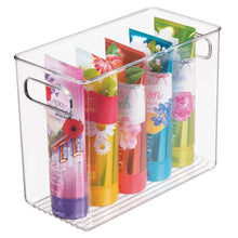 Load image into Gallery viewer, Buy now mdesign slim plastic storage container bin with handles bathroom cabinet organizer for toiletries makeup shampoo conditioner face scrubbers loofahs bath salts 5 wide 4 pack clear