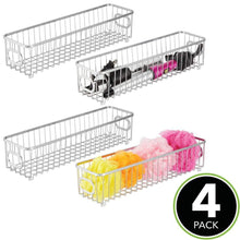 Load image into Gallery viewer, Order now mdesign metal bathroom storage organizer basket bin farmhouse grid design organization for cabinets shelves closets vanity countertops bedrooms under sink x long container 4 pack chrome