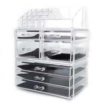 Load image into Gallery viewer, Featured offeir us stock clear acrylic stackable cosmetic makeup storage cube organizer jewelry storage drawers case great for bathroom dresser vanity and countertop 3 pieces set 4 small 3 large drawers