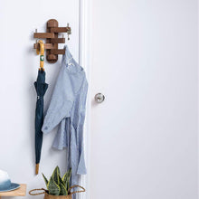 Load image into Gallery viewer, Best seller  solid wood swivel coat hooks folding swing arm 5 hat hanger rail multi foldable arms towel clothes hanger for bathroom entryway bedroom office kitchen kids garage wall mount accessories walnut wood