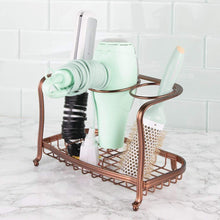 Load image into Gallery viewer, Amazon best mdesign metal hair care styling tool organizer holder 3 sections bathroom vanity countertop storage for hair dryer flat irons curling wands hair straighteners venetian bronze