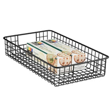 Load image into Gallery viewer, Home mdesign household metal wire cabinet organizer storage organizer bins baskets trays for kitchen pantry pantry fridge closets garage laundry bathroom 16 x 9 x 3 4 pack matte black