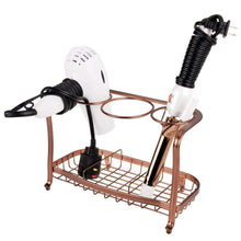 Load image into Gallery viewer, Top mdesign metal hair care styling tool organizer holder 3 sections bathroom vanity countertop storage for hair dryer flat irons curling wands hair straighteners venetian bronze