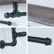 Load image into Gallery viewer, Amazon best industrial towel rack with 3 towel bar 24in rustic bathroom shelves wall mounted 2 tiered farmhouse black pipe shelving wood shelf metal floating shelves towel holder iron distressed shelf over toilet