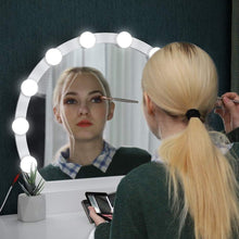 Load image into Gallery viewer, Shop here vasagle vanity table set with 10 light bulbs and touch switch dressing makeup table desk with large round mirror 2 sliding drawers 1 cushioned stool for bedroom bathroom white urdt11wl