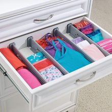 Load image into Gallery viewer, Budget friendly mdesign adjustable expandable drawer organizer divider foam ends strong secure hold locks in place for bedroom bathroom closet office kitchen storage 2 5 high 4 pack gray