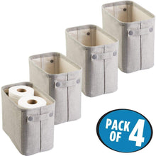 Load image into Gallery viewer, Explore mdesign soft cotton fabric closet storage organizer bin basket storage organizer for bathroom coated interior attached handles use on vanity cabinet shelf countertop tall 4 pack light gray