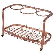 Load image into Gallery viewer, Top rated mdesign metal hair care styling tool organizer holder 3 sections bathroom vanity countertop storage for hair dryer flat irons curling wands hair straighteners venetian bronze