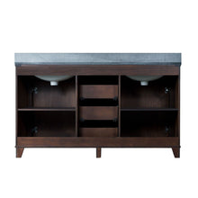 Load image into Gallery viewer, Order now maykke abigail 60 bathroom vanity set in birch wood american walnut finish double brown cabinet with countertop backsplash in black granite and ceramic undermount sink in white ysa1376001