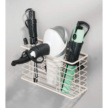 Load image into Gallery viewer, Great mdesign farmhouse metal wire bathroom wall mount hair care styling tool organizer storage basket for hair dryer flat iron curling wand hair straightener brushes holds hot tools cream beige