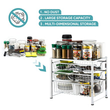 Load image into Gallery viewer, Save bextsware cabinet basket organizer with 3 tier wire grid sliding drawer multi function stackable mesh storage organizer for kitchen counter desktop bathroom under sinkchrome