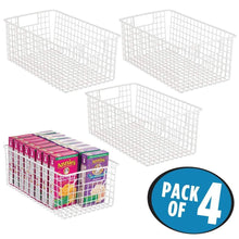 Load image into Gallery viewer, Amazon best mdesign farmhouse decor metal wire food organizer storage bin basket with handles for kitchen cabinets pantry bathroom laundry room closets garage 16 x 9 x 6 in 4 pack matte white
