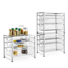 Load image into Gallery viewer, Results bextsware cabinet basket organizer with 3 tier wire grid sliding drawer multi function stackable mesh storage organizer for kitchen counter desktop bathroom under sinkchrome