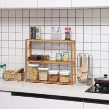 Load image into Gallery viewer, Discover songmics bamboo bathroom shelves 3 tier adjustable layer rack bathroom towel shelf utility storage shelf rack wall mounted organizer shelf for bathroom kitchen living room holder natural ubcb13y