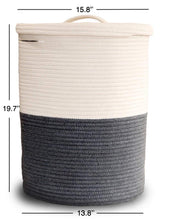 Load image into Gallery viewer, Related extra large cotton rope laundry basket with lid laundry hamper with lid woven storage organizer for blankets pillows towels clothes toys baby nursery bathroom living room kitchen dark gray white