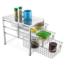 Load image into Gallery viewer, Products bextsware cabinet basket organizer with 3 tier wire grid sliding drawer multi function stackable mesh storage organizer for kitchen counter desktop bathroom under sinkchrome