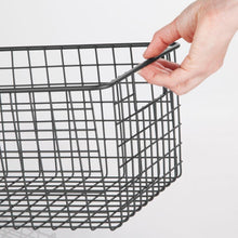 Load image into Gallery viewer, Shop here mdesign farmhouse decor metal wire food organizer storage bin basket with handles for kitchen cabinets pantry bathroom laundry room closets garage 16 x 9 x 6 in 4 pack matte black