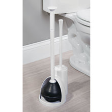 Load image into Gallery viewer, Products mdesign modern slim compact freestanding plastic toilet bowl brush cleaner and plunger combo set kit with holder caddy for bathroom storage and organization covered lid brush 2 pack white