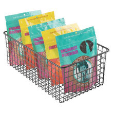 Load image into Gallery viewer, Shop mdesign farmhouse decor metal wire food organizer storage bin basket with handles for kitchen cabinets pantry bathroom laundry room closets garage 16 x 9 x 6 in 4 pack matte black