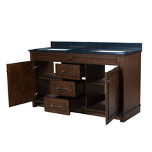 Load image into Gallery viewer, On amazon maykke abigail 60 bathroom vanity set in birch wood american walnut finish double brown cabinet with countertop backsplash in black granite and ceramic undermount sink in white ysa1376001