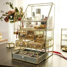 Load image into Gallery viewer, Amazon hersoo large mirror glass top dresser make up organizer jewelry cosmetic display stackable cube 6 drawers set dresser storage for vanity with lid bathroom accessories brushes container 3drawerg