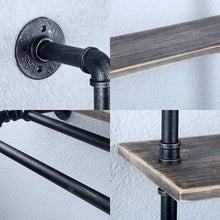 Load image into Gallery viewer, Save on industrial bathroom shelves wall mounted with 2 towel bar 24in rustic pipe shelving 3 tiered wood shelf black farmhouse towel rack metal floating shelves towel holder iron distressed shelf over toilet