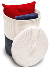 Load image into Gallery viewer, Results extra large cotton rope laundry basket with lid laundry hamper with lid woven storage organizer for blankets pillows towels clothes toys baby nursery bathroom living room kitchen dark gray white
