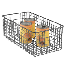 Load image into Gallery viewer, Selection mdesign farmhouse decor metal wire food organizer storage bin basket with handles for kitchen cabinets pantry bathroom laundry room closets garage 16 x 9 x 6 in 4 pack matte black