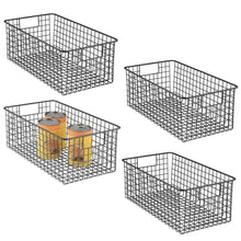 Load image into Gallery viewer, Save on mdesign farmhouse decor metal wire food organizer storage bin basket with handles for kitchen cabinets pantry bathroom laundry room closets garage 16 x 9 x 6 in 4 pack matte black