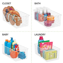 Load image into Gallery viewer, Try mdesign farmhouse decor metal wire food organizer storage bin basket with handles for kitchen cabinets pantry bathroom laundry room closets garage 16 x 9 x 6 in 4 pack matte white
