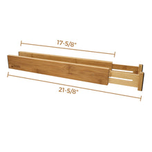 Load image into Gallery viewer, Top bamboo adjustable drawer divider organizers spring loaded stackable perfect for kitchen utensils silverware knife drawer dividers desk bathroom and dresser drawer organization 6 pack