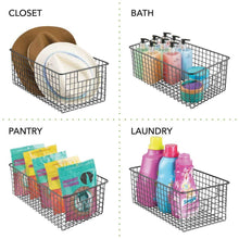 Load image into Gallery viewer, Shop for mdesign farmhouse decor metal wire food organizer storage bin basket with handles for kitchen cabinets pantry bathroom laundry room closets garage 16 x 9 x 6 in 4 pack matte black