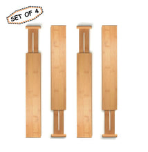Load image into Gallery viewer, Organize with skatco bamboo drawer dividers spring adjustable kitchen drawer organizers set of 4 bamboo drawer organizer drawer divider for the kitchen bedroom dresser office bathroom natural