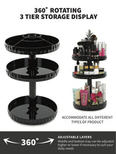 Load image into Gallery viewer, Try modern chic makeup organizer 360 rotation black adjustable height 3 layers storage fit makeup lipstick cosmetic skincare perfume perfect on dresser bedroom bathroom countertop