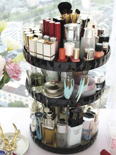 Load image into Gallery viewer, Amazon best modern chic makeup organizer 360 rotation black adjustable height 3 layers storage fit makeup lipstick cosmetic skincare perfume perfect on dresser bedroom bathroom countertop