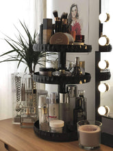Load image into Gallery viewer, Best modern chic makeup organizer 360 rotation black adjustable height 3 layers storage fit makeup lipstick cosmetic skincare perfume perfect on dresser bedroom bathroom countertop