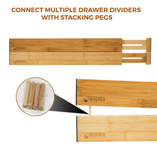 Load image into Gallery viewer, Top rated bamboo adjustable drawer divider organizers spring loaded stackable perfect for kitchen utensils silverware knife drawer dividers desk bathroom and dresser drawer organization 6 pack