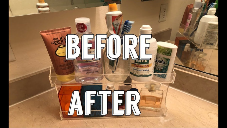 How I organise my bathroom counter using a Container Store spice rack in my small apartment